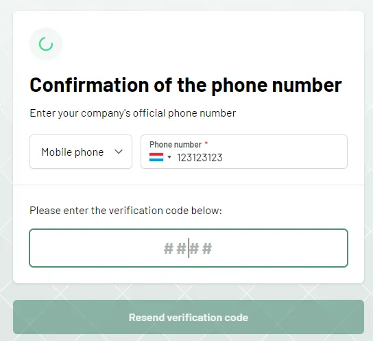 step 9 - enter verification code