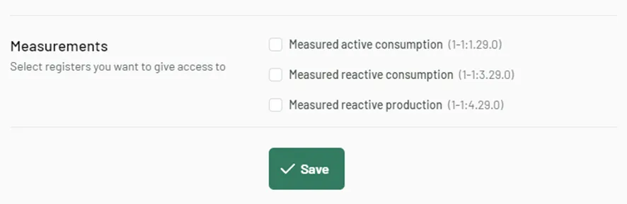 step 4 - choose on which obis codes you wish to share data